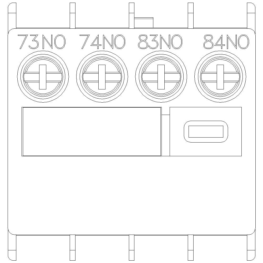 Un composant électrique à quatre bornes, étiqueté '73NO', '74NO', '83NO', '84NO', entouré de contours esquissés.