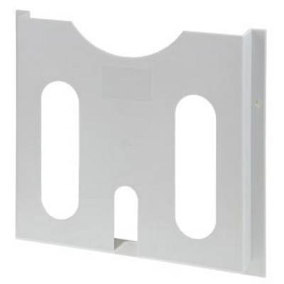 Un support vertical blanc en plastique avec trois grandes ouvertures ovales, adapté pour le rangement ou la fixation d'objets plats.