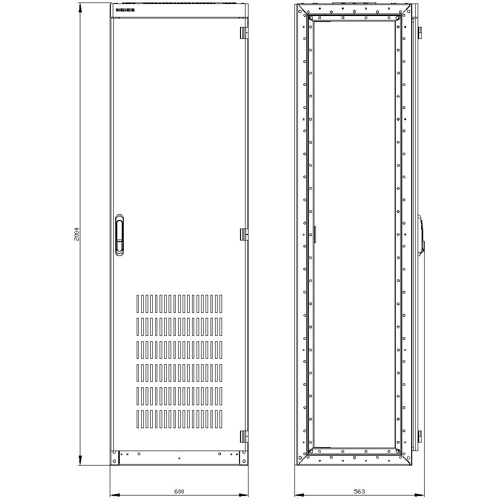Diagramme d'un placard rectangulaire avec des fentes d'aération en bas et une poignée sur le côté. Dimensions : 284 cm de hauteur, 66 cm de largeur.