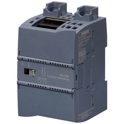 Un module Siemens SM 1281 bleu-gris pour la surveillance de l'état. Il est équipé de connexions et de voyants lumineux pour des applications industrielles.