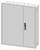 Armoire métallique grise avec deux portes et une poignée noire centrée sur la porte de droite. En haut, trois ouvertures de ventilation rectangulaires sont présentes.