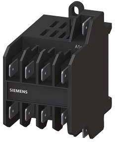 Contacteur noir Siemens avec plusieurs bornes de connexion, typiquement utilisé dans les installations électriques pour le contrôle des circuits électriques.