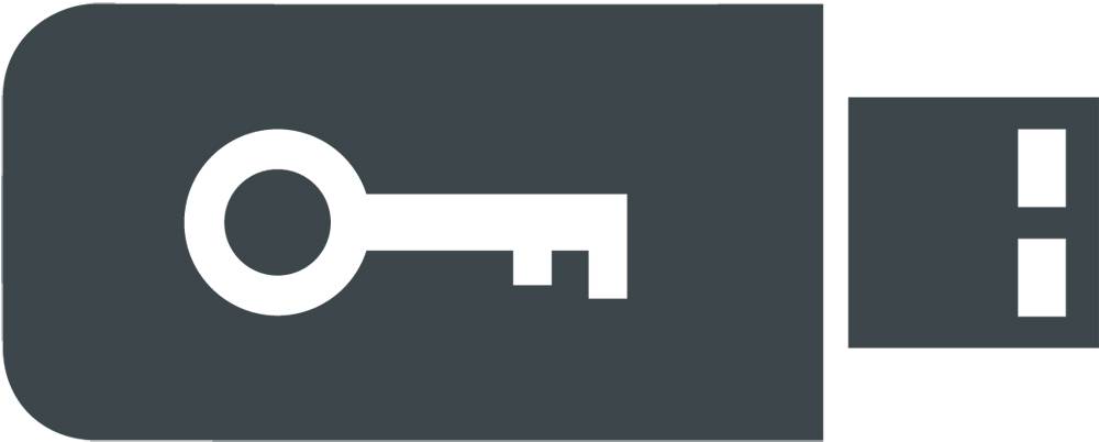 Symbole d'une clé USB avec un symbole de clé représentant la sécurité numérique ou le contrôle d'accès.
