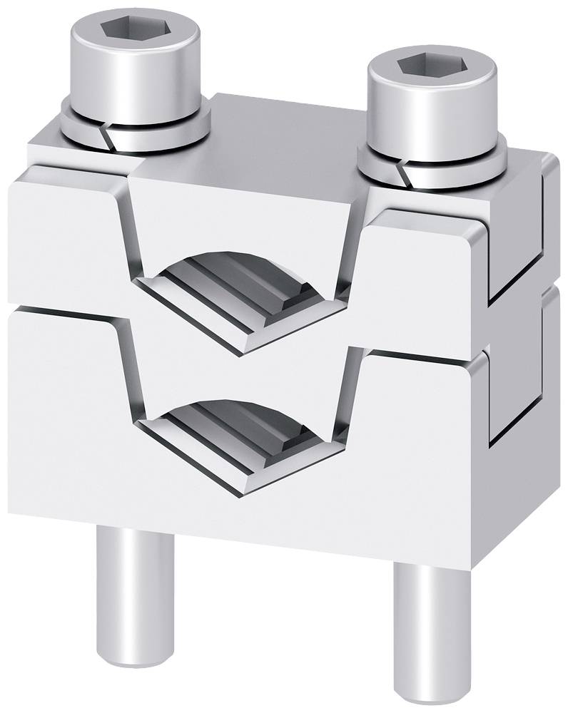Élément métallique comprenant des composants cylindriques et rectangulaires, probablement une pièce d'un dispositif mécanique ou industriel.