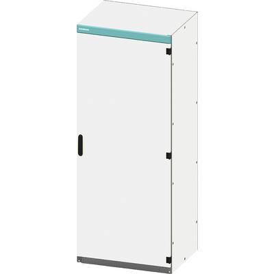 Un placard métallique blanc, rectangulaire, avec une porte fermée et une bande turquoise en haut.