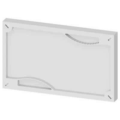 Boîte rectangulaire blanche avec des bords ondulés abaissés sur les côtés supérieur et inférieur, probablement un couvercle ou un récipient.