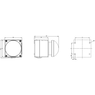 Dessin technique d'un interrupteur électrique avec vue de face, vue latérale et dimensions en millimètres.