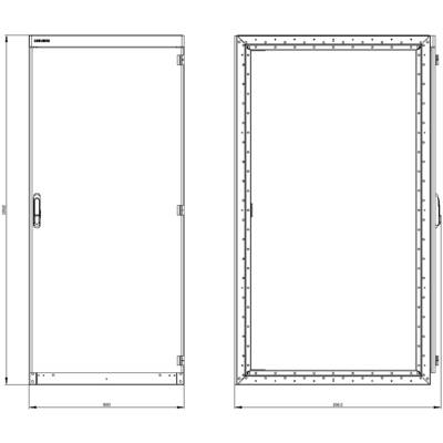 Construction de porte montrant deux vues : à gauche la porte avec poignée, à droite le cadre de porte. Dimensions : 900 mm de largeur, 1900 mm de hauteur.