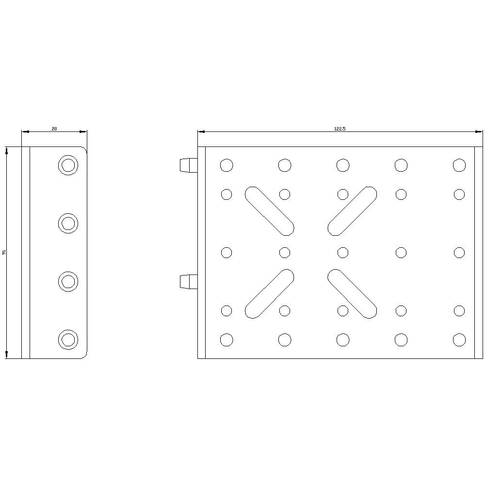 Dessin technique d'une plaque métallique avec plusieurs perçages et trous croisés. Dimensions : longueur 160,5 mm, largeur 80 mm.