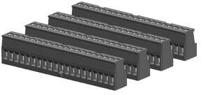 Quatre rangées noires adjacentes de modules électriques enfichables.