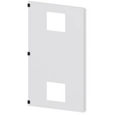 Un composant rectangulaire blanc avec deux découpes carrées et trois charnières noires sur le côté.