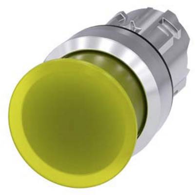 Bouton jaune avec boîtier argenté, probablement destiné à des applications de commande industrielle, design saillant pour une manipulation aisée.