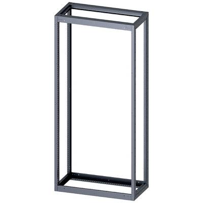 Cadre métallique en orientation verticale, probablement un châssis de baie serveur sans capots ni portes, sur fond blanc.