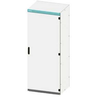 Une armoire électrique blanche et rectangulaire, avec une bordure turquoise en haut et une poignée sur le côté, destinée au rangement de composants électriques.