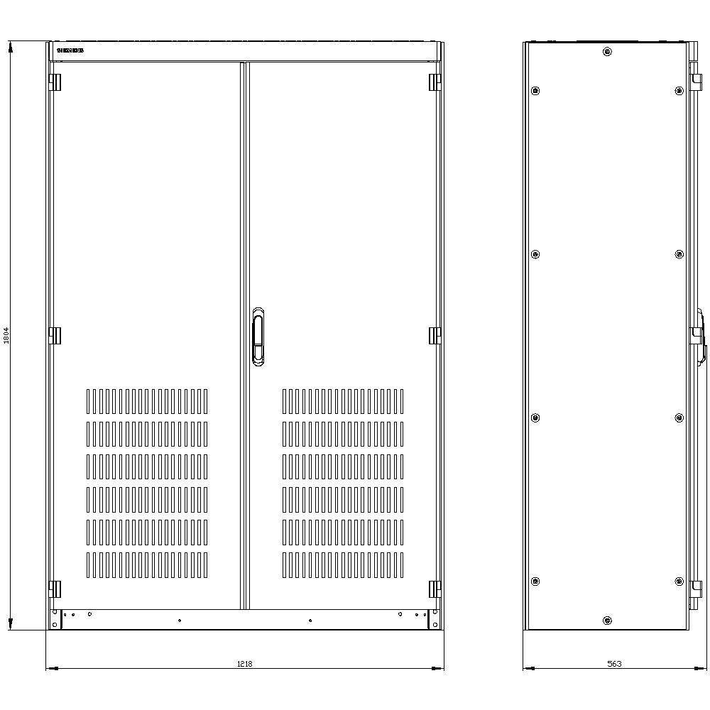 Un projet de dessin technique d'un armoire extérieure rectangulaire avec des fentes de ventilation avant et une vue latérale. Dimensions : 958 mm de largeur, 865 mm de profondeur, 1430 mm de hauteur.