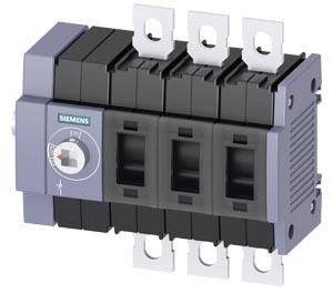 Interrupteur-sectionneur électrique de marque Siemens, gris et noir, avec trois positions de commutation et six connexions de contact.