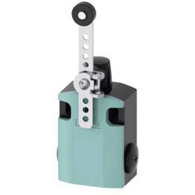 Un interrupteur rectangulaire de couleur turquoise, équipé d'un levier et de boutons noirs rotatifs sur les côtés pour un contrôle mécanique.