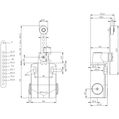 Dessin technique d'un composant mécanique avec des dimensions et des spécifications détaillées, incluant les tailles des trous et les distances.