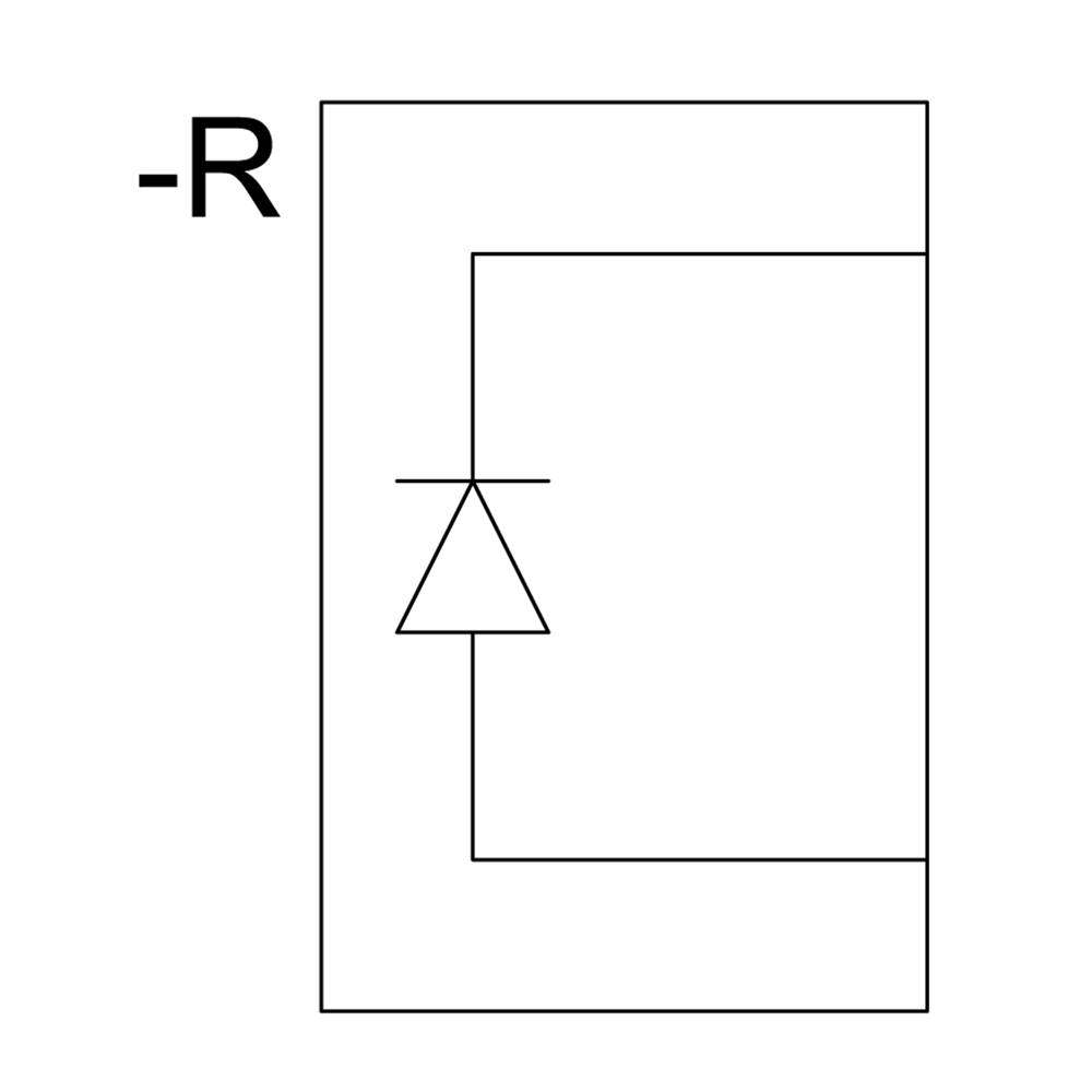 Le schéma de circuit montre une diode en parallèle avec une résistance, marquée à gauche par -R.