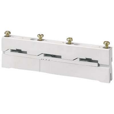 Un support de fusible électrique blanc avec trois vis dorées, adapté pour le montage de fusibles dans une installation électrique.