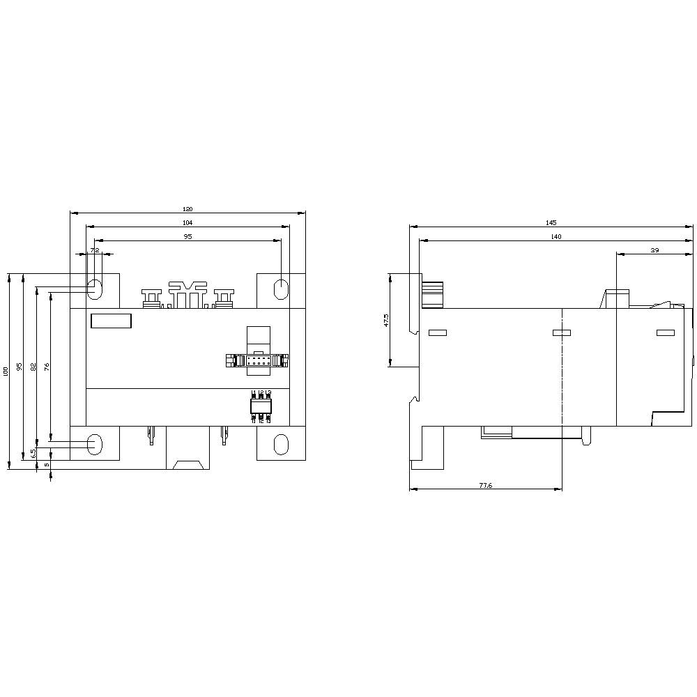 Dessin technique d'un module électronique avec détails dimensionnels en millimètres, présentant les vues de face et de côté.