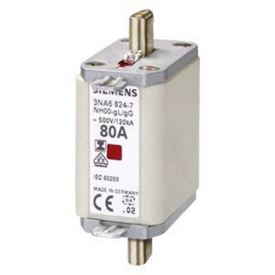 Fusible NH de sécurité Siemens, type 3NA6 824-7, 80A, 500V/120kA, avec marquage CE. Fabriqué en Allemagne.