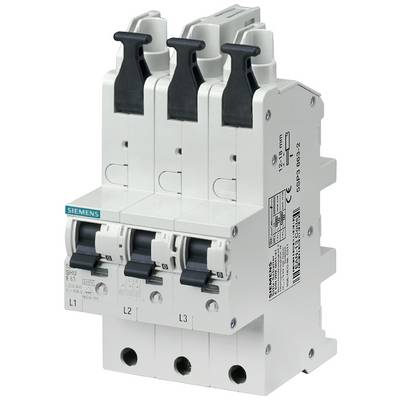 Un disjoncteur tripolaire Siemens en blanc et noir, utilisé pour le contrôle et la protection des circuits électriques.