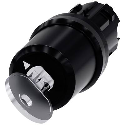Un cylindre de serrure noir avec une clé insérée. Le cylindre présente une construction robuste et moderne.