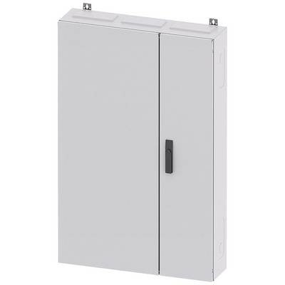 Armoire électrique métallique à deux portes avec poignée, fixée au mur.
