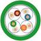Diagramme d'une section transversale de câble avec sept conducteurs colorés dans des gaines isolantes, entourés d'une gaine verte externe.
