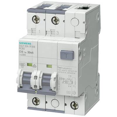 Un disjoncteur différentiel bipolaire (RCD) avec double disjoncteur, interrupteurs et étiquetage pour les fonctions de protection de sécurité électrique.