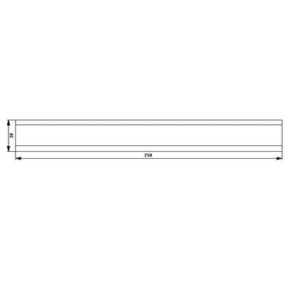 Dessin technique d'un objet rectangulaire. Longueur : 250 unités, Hauteur : 30 unités. Présente les dimensions et les vues des arêtes.