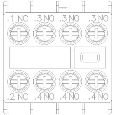 Dessin d'un connecteur électrique à huit contacts, étiqueté avec '.1 NC', '.2 NC', '.3 NO', '.4 NO'.