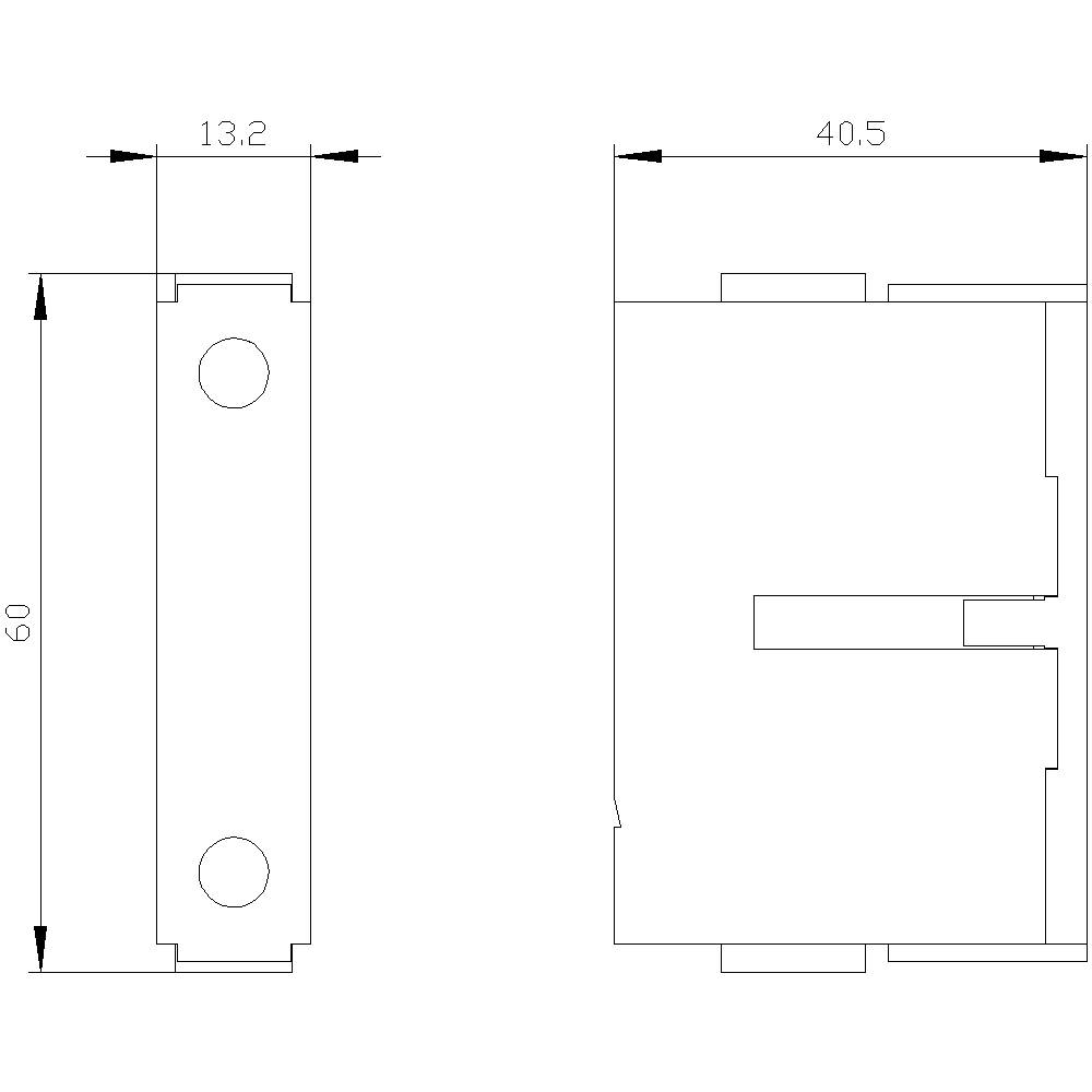 Deux dessins techniques d'un composant rectangulaire avec dimensions : À gauche 13,2 x 60, à droite 40,5 (largeur).
