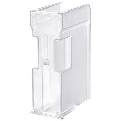 Un support de magazine en plastique transparent, vertical, avec une fente ouverte en haut pour magazines ou brochures.