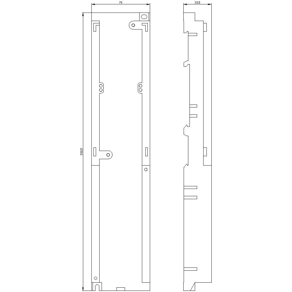 Dessin technique d'un composant avec deux vues. La vue latérale montre la hauteur, la vue de face la largeur et les détails. Dimensions : 295 mm de hauteur, 72 mm de largeur.