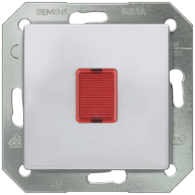 Interrupteur avec un bouton à bascule rouge dans un cadre rectangulaire en métal, adapté pour une installation murale.