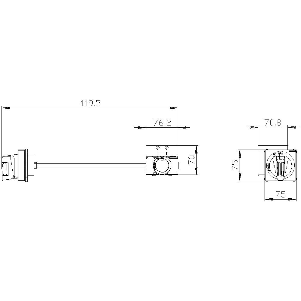 Dessin technique d'une serrure de porte avec dimensions : Longueur 419,5 mm, Hauteur 76 mm. Détails de la vue latérale et de la vue de face.