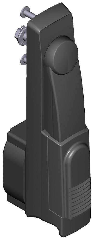 Un manche noir vertical au design ergonomique, doté de vis en surface pour une fixation sur une surface.