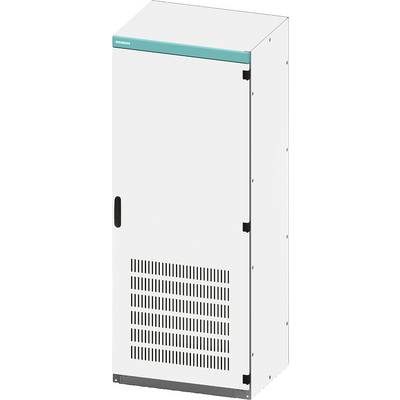 Un grand placard blanc avec des fentes d'aération sur la façade et une ouverture ressemblant à une porte sur le côté droit.