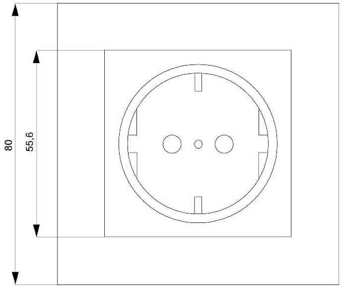 Dessin technique d'une prise ronde avec dimensions. Largeur : 80 mm, Hauteur : 55,6 mm.