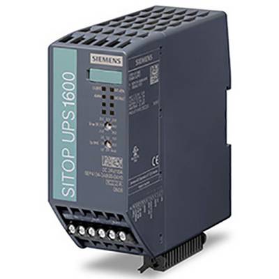 Module USV 'SITOP UPS1600' de Siemens, avec des voyants LED pour le statut et les connexions. Principalement utilisé dans des applications industrielles.