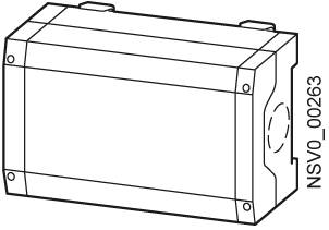 Dessin au trait d'un boîtier rectangulaire scellé avec des bornes aux coins et l'inscription 'NSVO_00263' sur le côté.