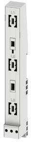 Un adaptateur de tableau de distribution gris, vertical, avec plusieurs emplacements rectangulaires, adapté pour un montage sur rail DIN dans les systèmes électriques.