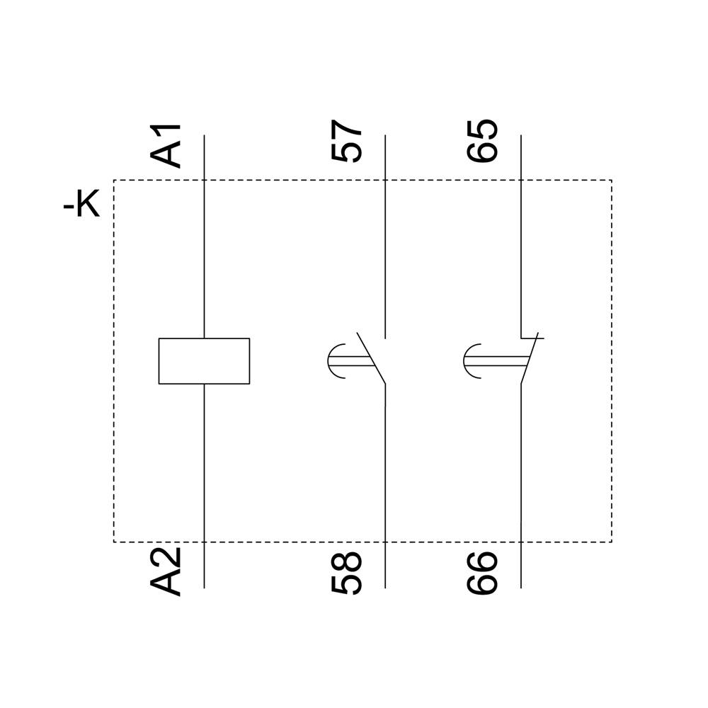 Diagramme avec des lignes verticales, étiqueté A1, A2, 57, 58, 65, 66, sur une surface rectangulaire avec deux encoches.