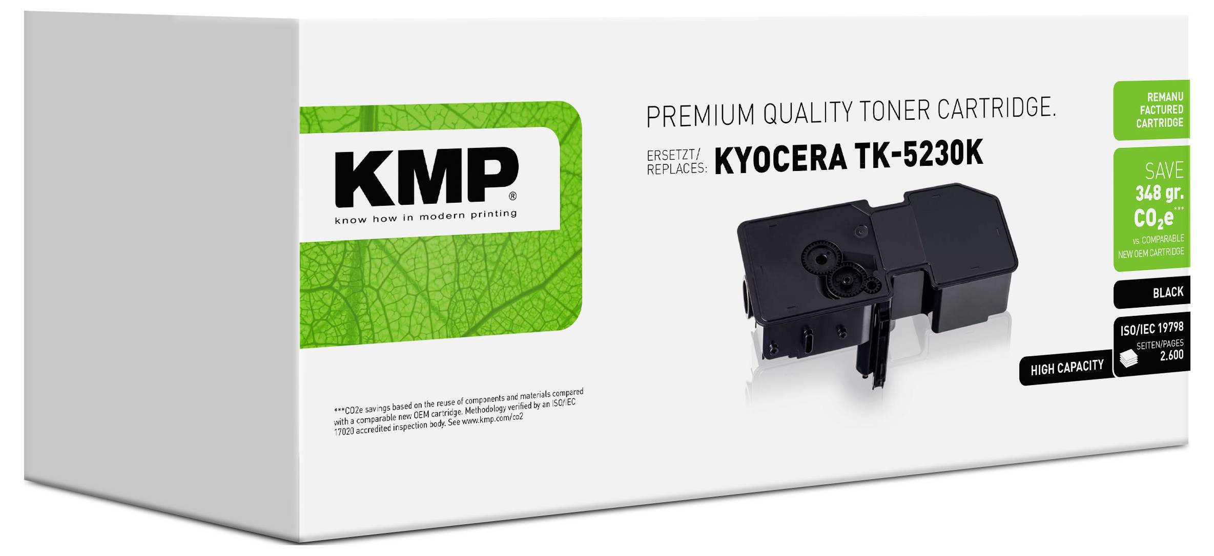 Cartouche de toner de qualité premium KMP pour Kyocera TK-5230K, noir, avec image du produit et étiquetage du paquet