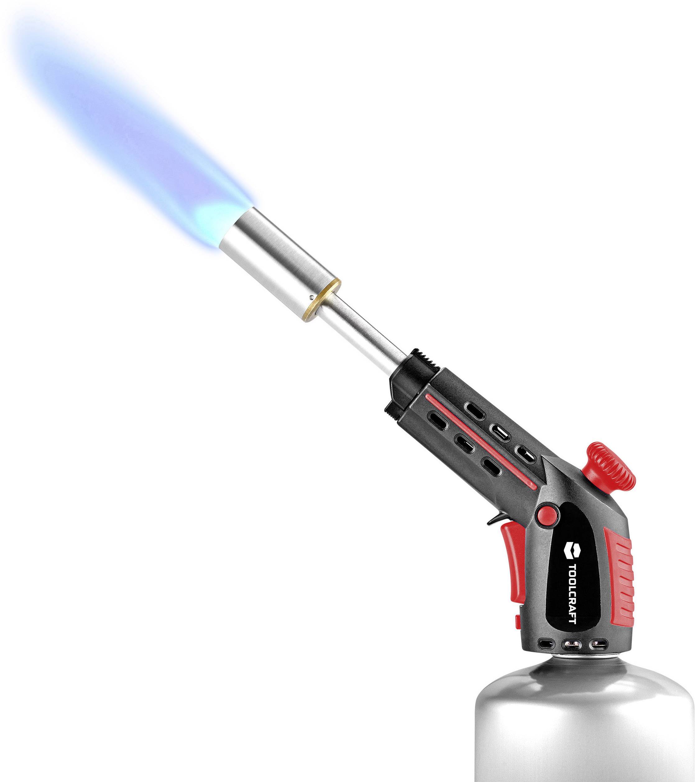 Brûleur à gaz avec flamme bleue, adapté pour les travaux de soudure ou l'usage en cuisine.