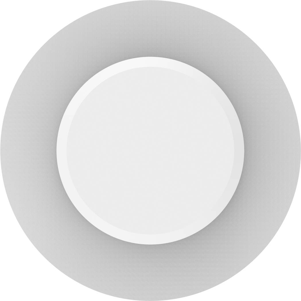 Une assiette blanche et ronde sur un fond gris rond plus grand, centrée et sans autres objets ni décorations.