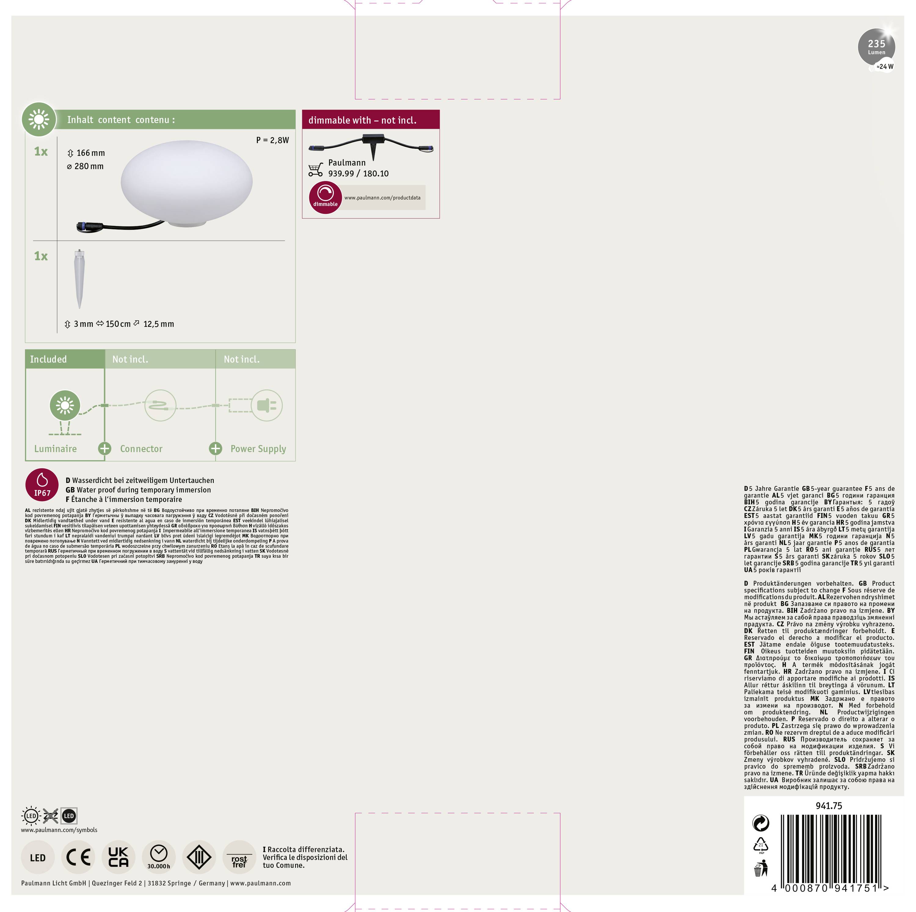 L'image montre une lampe avec son support et son alimentation électrique, le voyant rouge n'est pas inclus. Comprend le câble et la fiche.