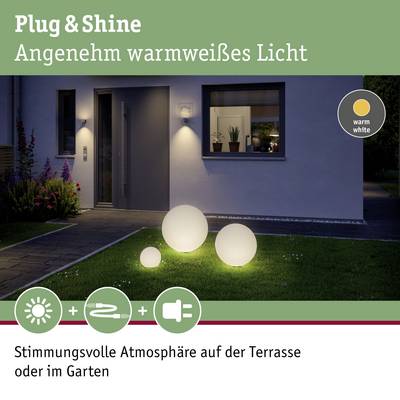 Plug & Shine, lumière blanc chaud agréable dans le jardin. Ambiance élégante sur la terrasse ou dans le jardin.